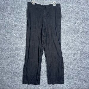 Chico’s Women’s 2 100% Linen Black‎ Vintage Wide Leg Elastic Waist Pants